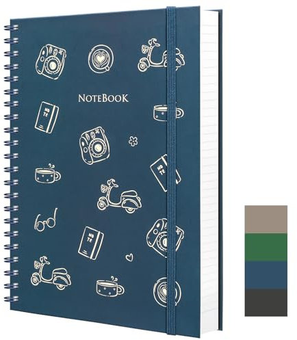 RETTACY A5 Spiral Notizbuch, Hardcover Wirebound Notizbücher, 160 Seiten College Liniertes für das Schreiben, 100gsm dickes Papier, für Frauen Arbeit Schule Zubehör 9,4 x 14,5cm - Blau
