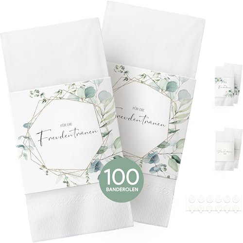 100 Stk Freudentränen Taschentücher Banderole, inkl. Klebepunkte zum verschließen, Taschentücher Hochzeit Freudentränen, für Taschentücher Gastgeschenke Hochzeitsdeko (Taschentücher nicht enthalten)