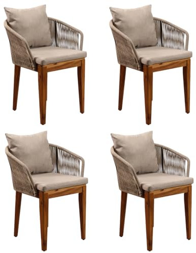 iD for You Lot de 4 Fauteuils de Jardin BOIZALI en Bois Acacia 100% FSC - Cordes - Coussin en Polyester 600D - Dimensions: 61 x 61 x 73 cm