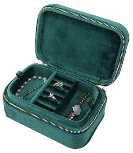 AJYBYUKJ Reise-Schmuckkästchen, tragbar, Schmucketui, Plüsch-Samt, Schmuck-Organizer, kleine, einfache Schmuck-Aufbewahrungsbox (grün) Beauty Comes
