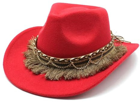 WOYUANSHA Cowboyhüte Cowboyhut Für Damen Und Herren Jazz-Kappe Gebogene Krempe Cowgirl 57–58 cm Rot