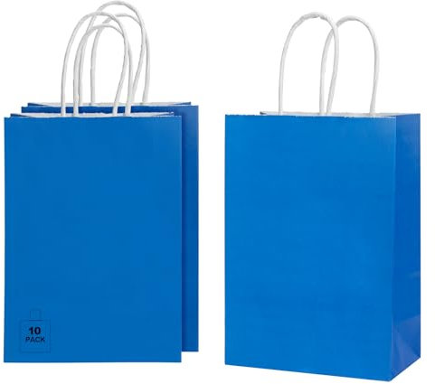 CHARMGIFTBOX 10 Stück 15 x 21 x 8 cm Blau Papiertüten mit Henkel, Geschenktüten für Ostern, kleine süße Tüten für Kinder- und Erwachsenenpartys, Geburtstage, Hochzeiten, Babypartys