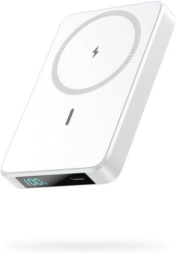 Magnetic Power Bank Portable Charger, Compact 10800mAh LCD Display wireless Powerbank, 25W PD USB-C in&out External Battery Pack Compatible with Magsafe,iPhone 15/15 Plus/15 Pro Max/14/13/12 -White