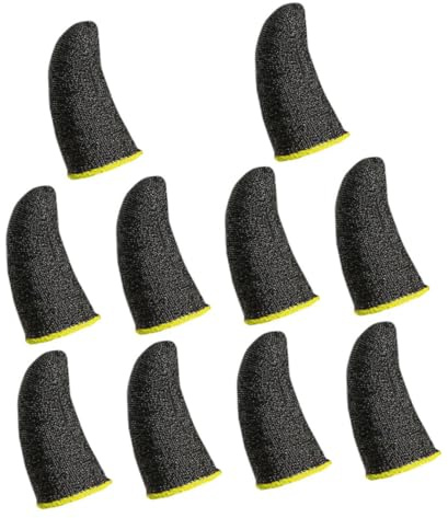 RORPOIR Schwarze Fingerhüllen 10 Stück aus Silberfaser für Mobiles Gaming | Schweißabweisend, für Touchscreen Steuerung, Passend für Finger, Beweglich, Ziehen, Öffnen