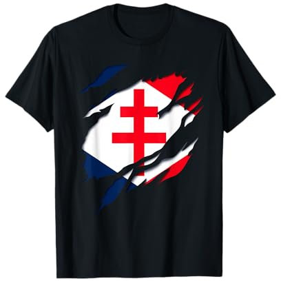 Flagge Gaullismus Kreuz von Lothringen zerrissen 3D-Effekt Frankreich T-Shirt