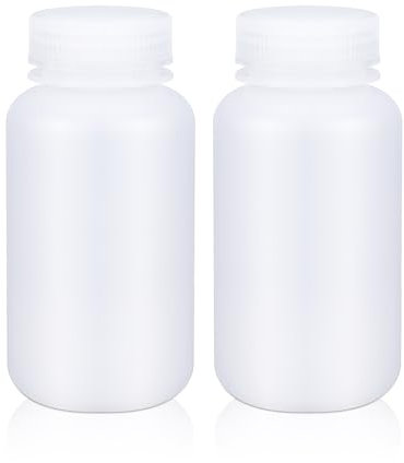 UMETASS Kunststoff-Flasche mit breiter Öffnung, Labor-Reagenzflasche, Versiegelt, Auslaufsicher, Durchscheinend, HDPE-Flasche für Pillenflaschen, Wasserprobenflaschen (2 Stück, 250ml)