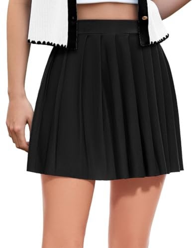 DRESSTELLS Plisseerock Damen Tennisrock Knielang Minirock Schwarz High Waist Faltenrock Gothic Rock Kurz Sommerrock Elegant Y2K Pleated Skirt Black L