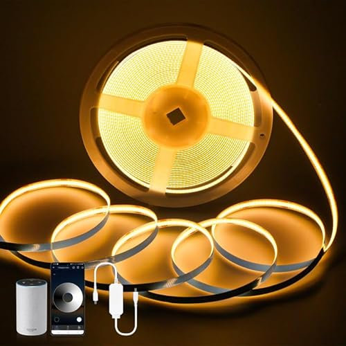 Aurevita Cob Led Strip Lights, WiFi Warm White Led Strip, Work with Smart App Dimmable Dotless Cuttable Led Tape Light, 1600Led CRI90+ Energy Saving (5m WIFI)