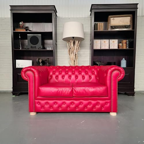 Brighton 2-Sitzer Classic Chesterfield Sofa – Rot, Leder