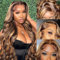 Ombre Highlight Perücke Damen Natürliche brasilianische Body Wave Echthaarperücke, 13x4 HD Lace Front Perücke Echthaar, P4/27 Ombre Glueless Echthaarperücke 20 Inch(51cm)