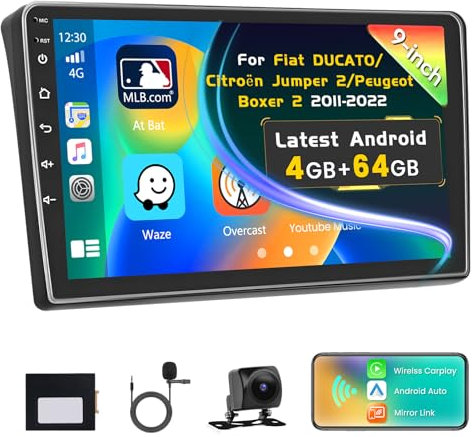 Inefala 4G+64G Autoradio für FIAT DUCATO/Citroen Jumper 2/Peugeot Boxer 2 2011-2022, 9 Touchscreen Radio mit Wireless CarPlay und Android Auto GPS WiFi Bluetooth RDS FM SWC Mikrofon Rückfahrkamera