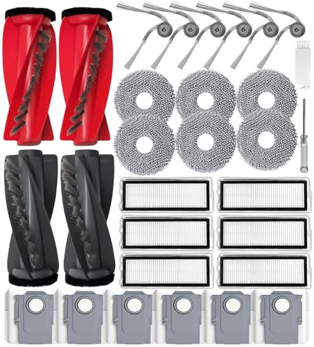 APZOVO Accessoires de Rechange pour Roborock Qrevo Curv/Qrevo Curv S5X /Qrevo Edge/Qrevo Edge S5A, 2 Brosse Principale, 6 Sacs à Poussière, 6 Hepa Filtre, 6 Serpillière, 6 Brosse Latérale