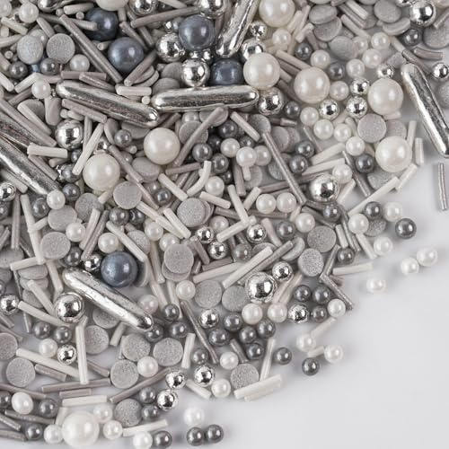 130g Silver Cake Sprinkles, Edible Sprinkles Mix, Edible Sugar Candy for Cupcake Topper Cake Decorations On Baby Shower Birthday Wedding Party