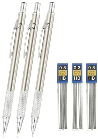 PATIKIL Porte-Mine Mécanique Argenté Mm Recharges Ensemble Métallique | 0.3 Mm Avec Recharges Ensemble Métallique Pour Dessin Écriture Esquisse Marquage Artistique