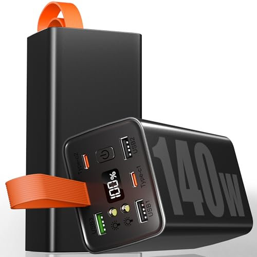 140W Power Bank 70000mAh:grande Batteria Esterna Portatile con Ricarica Rapida Powerbank PD3.1 QC4.0, 5 Uscite USB-C, Display LED e Torcia – Ideale per Laptop Smartphone Tablet Viaggi e Outdoor