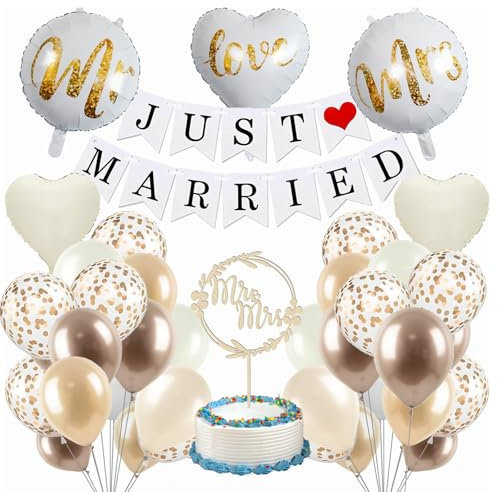 55 Stück Hochzeitsdeko Just Married Deko, , Mr & Mrs Hochzeit Deko, Hochzeit mit Just Married Girlande, Cake Topper