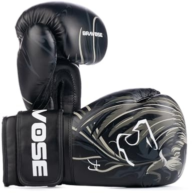 Bravose Nemesis Boxing Gloves for Mens, Women Hinge Free Mould for Optimal Snug Fit, Prevent Wrist Injury Perfect for Training & Sparring Pads Workout MMA Muay Thai Gloves (Black White, 14 Oz)
