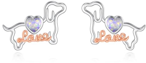 Dackel Ohrringe Silber 925 Opal Dackel Hund Ohrstecker Hundeliebhaberin Geburtstag Geschenke Schmuck für Damen