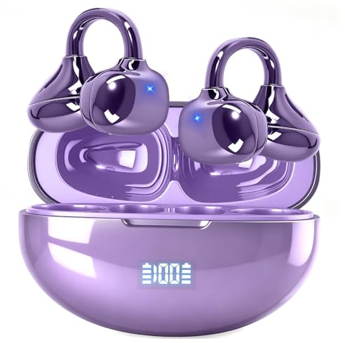 Clip on AI Translation Bluetooth Earbuds 144 Language Translation Headphones 4-in-1 Translator Headsets，50H play，Sports Bone Conduction Earphones Suitable for Small Ears and Eyeglass Wearers (Purple)