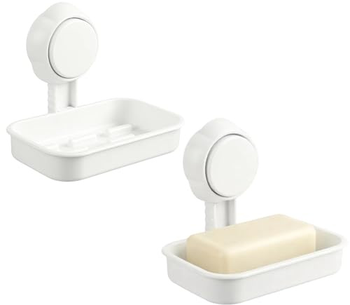 2-Pack Wall Mount Soap Box, Soap Holder, White Suction Soap Dish for Shower, Diamond Free, Detachable Drainage, White Plastic Soap Dish, Bathroom, Shower Soap Holder