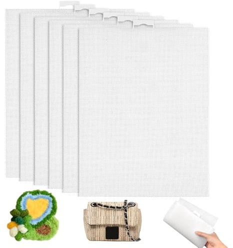 Varenzya 6 Stück 14CT Plastic Canvas Sheets (21 X 28 cm) Quadratische | Kunststoff-Leinwand-Netzbögen zum Sticken, Count Kreuzstich Kunststoffgitter für Stickereien, Bastelarbeiten, Diy-Taschen