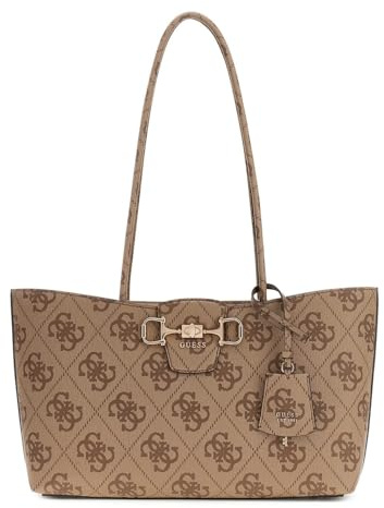 GUESS Schultertasche Shopper Janie Logo Girlfriend Carryall Latte Logo braun