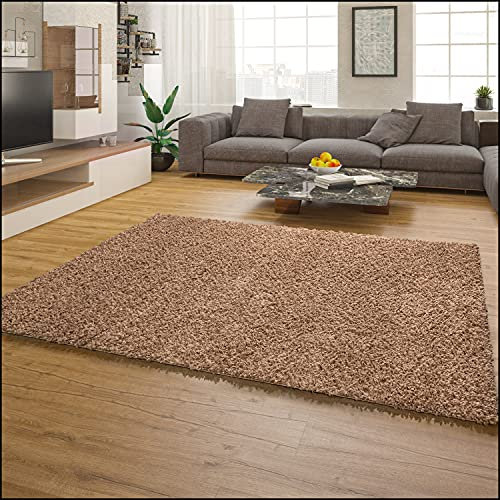 Paco Home Teppich Wohnzimmer Schlafzimmer Hochflor Shaggy Flokati Optik Einfarbiges Design Weich Flauschig Moderne Deko, Grösse:60x100 cm, Farbe:Beige