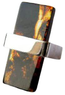 Ring Silberfassung 925 schwarzer POLIERTER Bernstein UNIKAT -NEU -