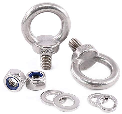 Glarks Lot de 8 boulons à vis M12 robustes en acier inoxydable 304 pour machines à filetage mâle avec écrous de blocage/rondelles plates