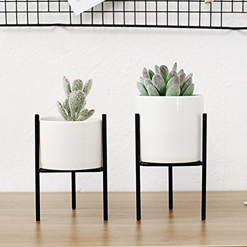 Puak523 Blumentopfständer für den Garten, aus Eisen, mit Keramikvase, Dekoration für Garten und Terrasse, Black L, Large