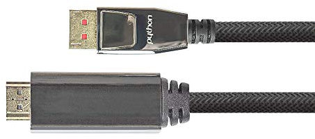 Python Series Premium DisplayPort 1.4 to HDMI 2.0 Connection Cable - 4K / UHD @ 60Hz - Adapter Cable - Triple Shielding Full Metal Connector Gold-Plated Copper Conductor - Nylon Braided - Black, 1 m