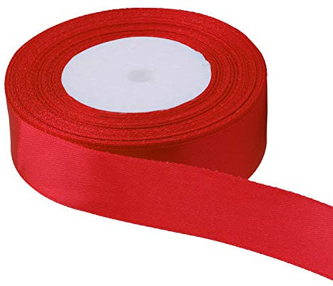 Trimming Shop Red Ribbon Roll - 25mm x 25 Metres - Double Sided Satin Brightly Coloured - 100% Polyester - for Gift Wrapping, Decorating, Arts and Craft - Machine Washable