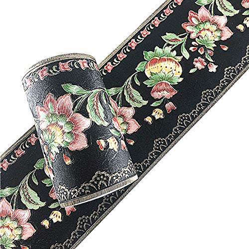 Simplemuji 5 Meters Lantern Flower Self-Adhesive Wallpaper Border PVC Wall Covering Borders Bathroo 10cm by 5mm Kitchen Tiles Decor Sticker (Black)