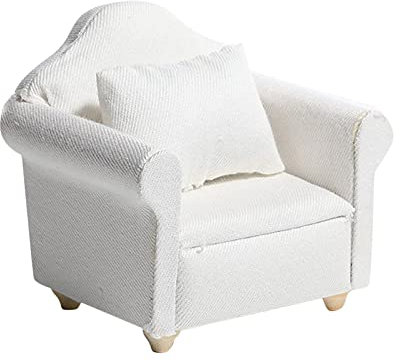 SunniMix Reines weiß 1:12 Skala Mini Holz Sofa Sessel puppenhaus miniaturen möbel Modell w/Kissen Wohnzimmer Dekoration zubehör