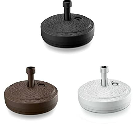 BASE for HEAVY Parasol UMBRELLA Stand CIRCLE RATTAN Style Plastic/Patio Yard Outdoor Parasol Holder Sun Shade Garden Furniture - Elagant Modern Rattan Design - Water or Sand Fillable (Brown)