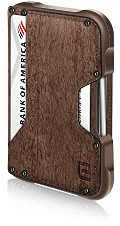 ENIGMA Dapper PU Leder Bifold Front Pocket Slim Wallet for Men, Aluminium Metall Travel Tactical RFID Blocking Card Holder Money Clip, Ideales Herren Geschenk, Tiefes Taupe Baummuster, Minimalistisch