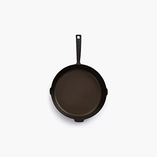 Barebones 12 Inch Cast Iron Skillet - Black Flat Enameled Cast Iron Skillet with lid, frying pan cast iron