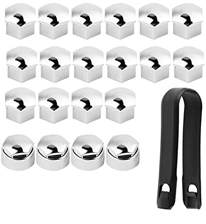 20 PCS Cache Écrou de roue de voiture 17 mm, Capuchons D'écrou de Roue Boulon Ecrou Couvre Cache-écrous Capuchons Protection Hexagonal avec Outil Demontage - Argenté