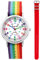 Pacific Time Kinder Armbanduhr Mädchen Jungen Lernuhr sehr gut ablesbar Wechsel Textilarmband Regenbogen + rot analog Quarz 12913
