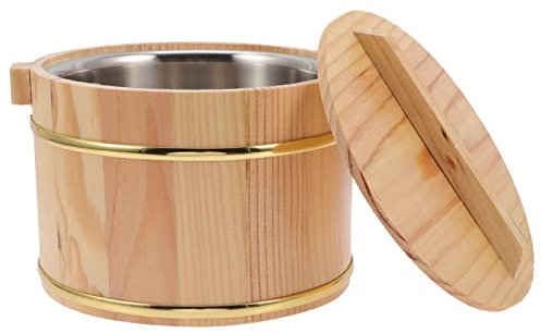 Alipis Wooden Rice Storage Bucket with Lid Steaming Bucket Storage for Kitchen Culinders No Odor Random Style