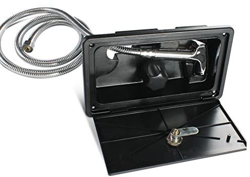 AMZLORD Ducha externa para caravana, ducha caliente y fría, ajustable Cr RV exterior, kit de baño para lancha marina, autocaravana (color negro)