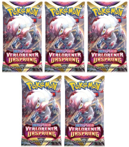 Pokemon 5 Verlorener Ursprung Booster Sammelkarten | DEUTSCH | Schwert & Schild Karten Serie | + Arkero-G 50 Soft Card Sleeves