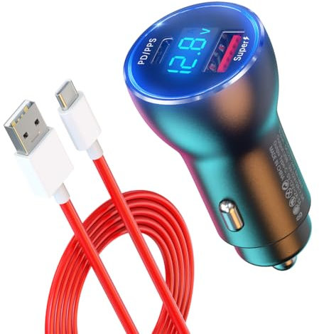 for Oneplus Car Charger 100W 80W 65W Fast Charge for One Plus 13 12 13R 12R 11 10 Pro 9 10T 8T 8 7T 7 Open Pad Nord 2T CE 3 4 N20 N30 N100, 25W PD PPS USB C Port 3ft Cable