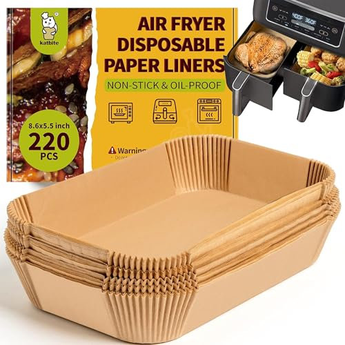 Katbite 220 Stück Backpapier für Heißluftfritteuse mit Doppelkammer, 20.5x14cm Airfryer Papier Liners kompatibel mit Ninja Dual/Double Stack, Ninja AF300EU AF400EU,COSORI,Philips,Cecotec Airfryer