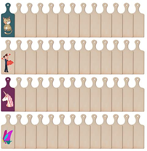 48 Pieces Mini Wooden Cutting Board With Handle Paddle Small Cheese Chopping Kitchen Board Wooden Cooking Serving Charcuterie Board For Kitchen Decor Crafts Diy (9.5 * 3.5 Inches) Natural