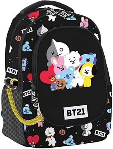 FCP Rucksack, Babyschale BT21, rund, 3 Reißverschluss, Schwarz + Gratis-Set, löschbar, mit Schlüsselanhänger, Pailletten, mehrfarbig, Einheitsgröße