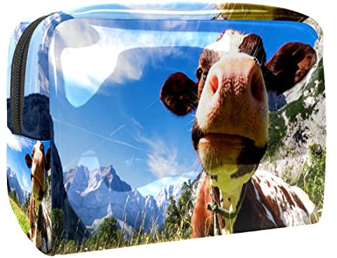 Reise Make-up Tasche,Kulturbeutel,Kosmetiktasche,Farm Prairie Cow Mountains,Kosmetiketui,wasserdicht,Make-up-Beutel aus PVC