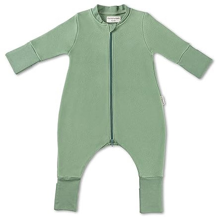 Hofbrucker Baby Schlafsack mit Füßen aus 100% Bio Baumwollfleece - Ganzjahres Schlafsack Babyschlafsack Frühling Herbst (Salbei, 74-80)