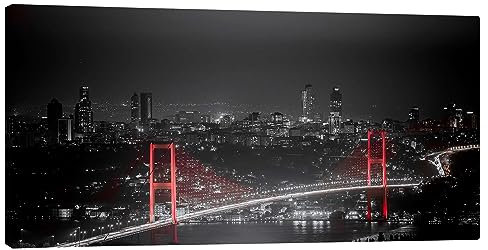 Posterlounge Bosporus Brücke bei Nacht - color Key rot (Istanbul, Türkei) Leinwandbild von gn fotografie 40 x 20 cm Wandbilder Wanddeko