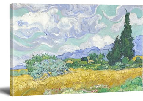 HYFBH Wheatfield mit Zypressen von Vincent Van Gogh berühmte Ölgemälde, Reproduktion, klassische Leinwanddrucke, Wandkunst Bilder für Zuhause, Büro, Dekorationen, Van Gogh-Poster, 30,5 x 40,6 cm